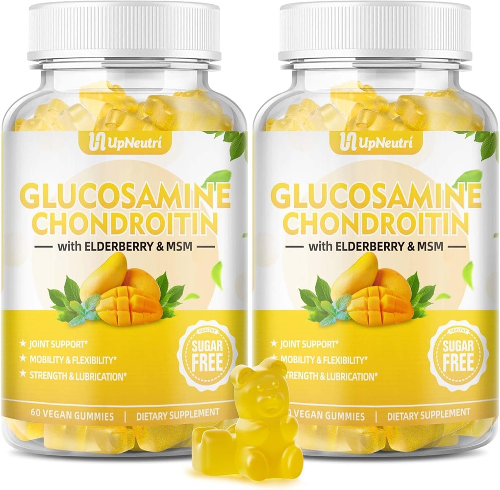 Suhkruvaba Glükoosamiin Kondroitiin Gummies, ekstra tugevus 1500mg Glükosamiin koos Chondroitin MSM & Elderberry & Kurkum, ühine tugilisa meestele ja naistele liikuda tasuta ühine tervis