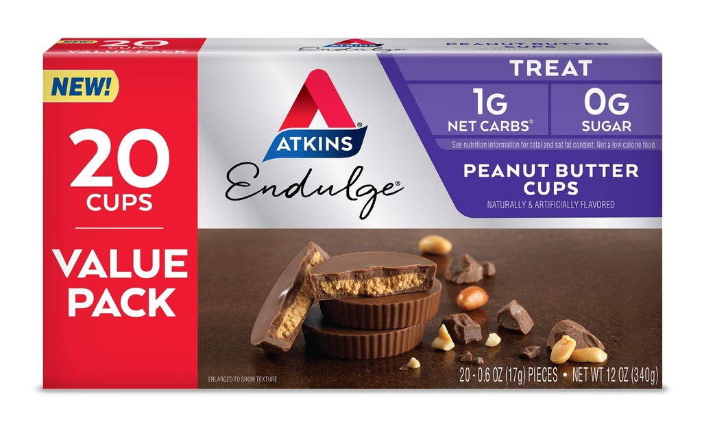 Atkins Endulge Maapähklivõi tassid, magustoidu lemmik, madal carb, 0g suhkur, 20 krahv