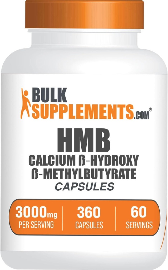 BulkSupplements.com HMB Capsules - as Calcium HMB Supplement, Beta-Hydroxy Beta-Methylbutyrate - Gluten Free, 6 Capsules per Serving (3000mg), 360 Count (Pack of 1)