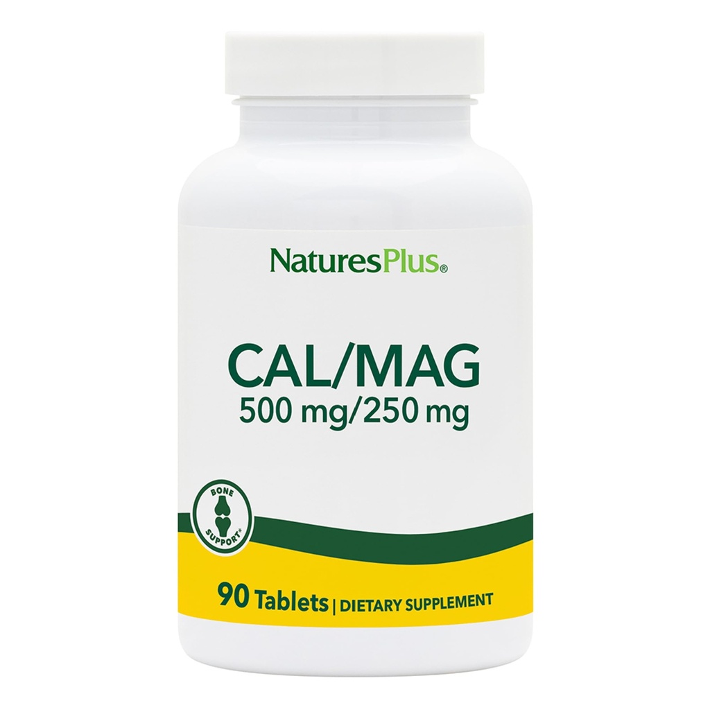 NaturesPlus Cal/Mag - 90 taimset tabletti - 500 mg kaltsiumi ja 250 mg magneesiumi - 90 serveerimist