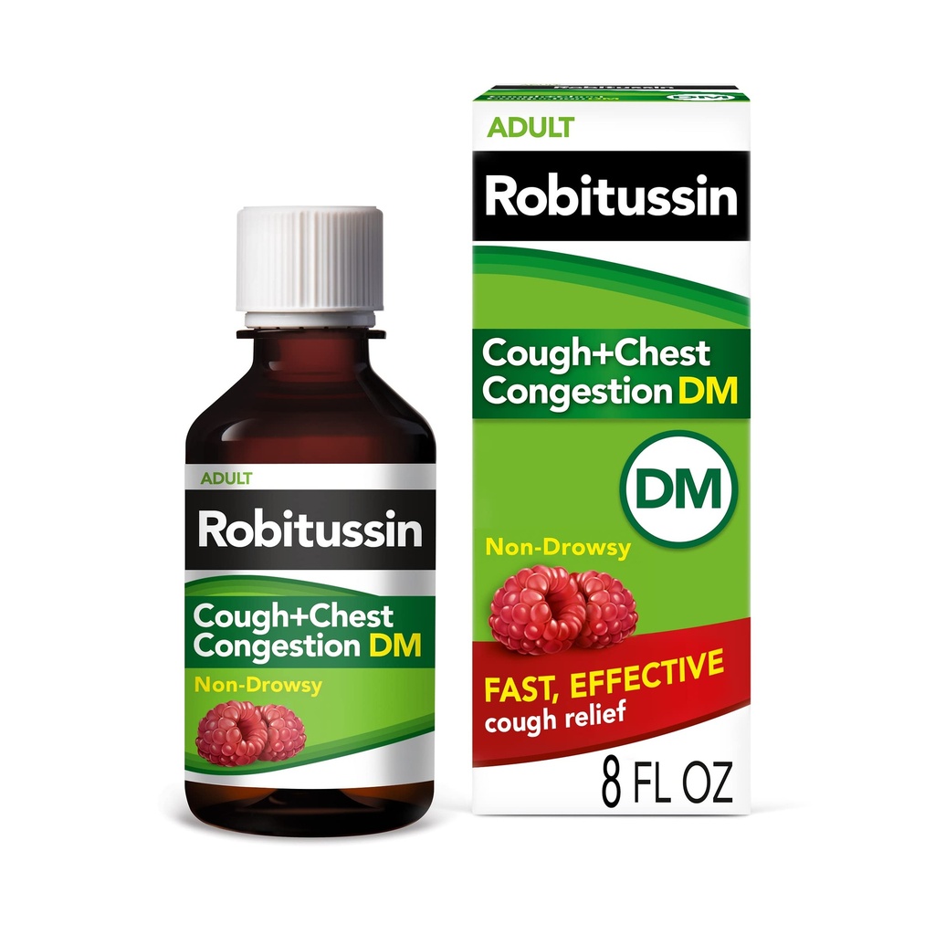 Robitussin köha ja rindkere ummistus DM, köha supressant ja ootaja, Vaarikamaitse - 8 Fl Oz pudel