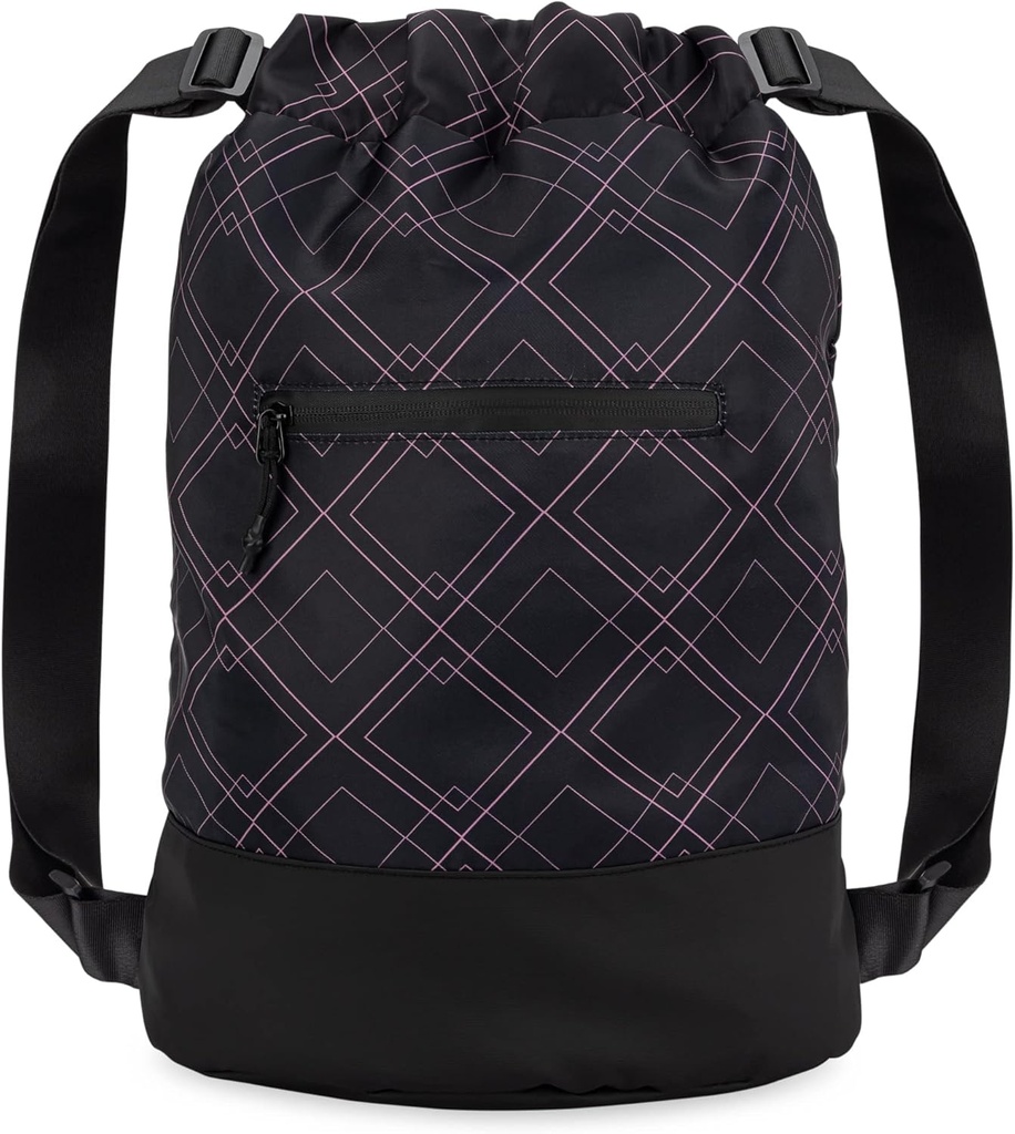 Flex Cinch Drawstring Gym Bag naistele graafilise kujundusega | Vastupidav kerge jõusaali Cinch kotid | Suurepärane jõusaalikott, reisimine ja üleöö | Must/Rose - geomeetriline
