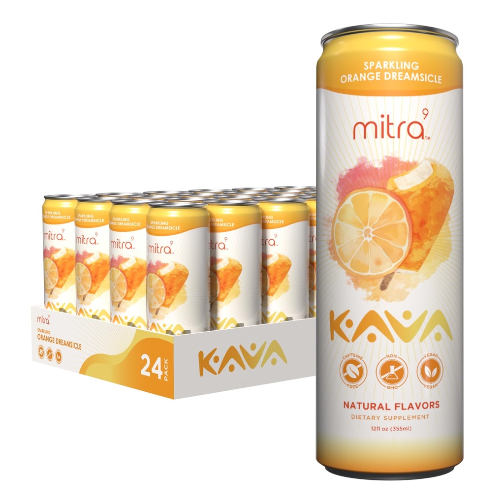 MITRA-9 botaanilised joogid - Orange Dreamsicle Sparkling Kava Drink with Kava Root Extract - Mood Enhancer - Plant Based - Soodustab looduslikku rahu ja selgust (12 Fl. Oz) (24)