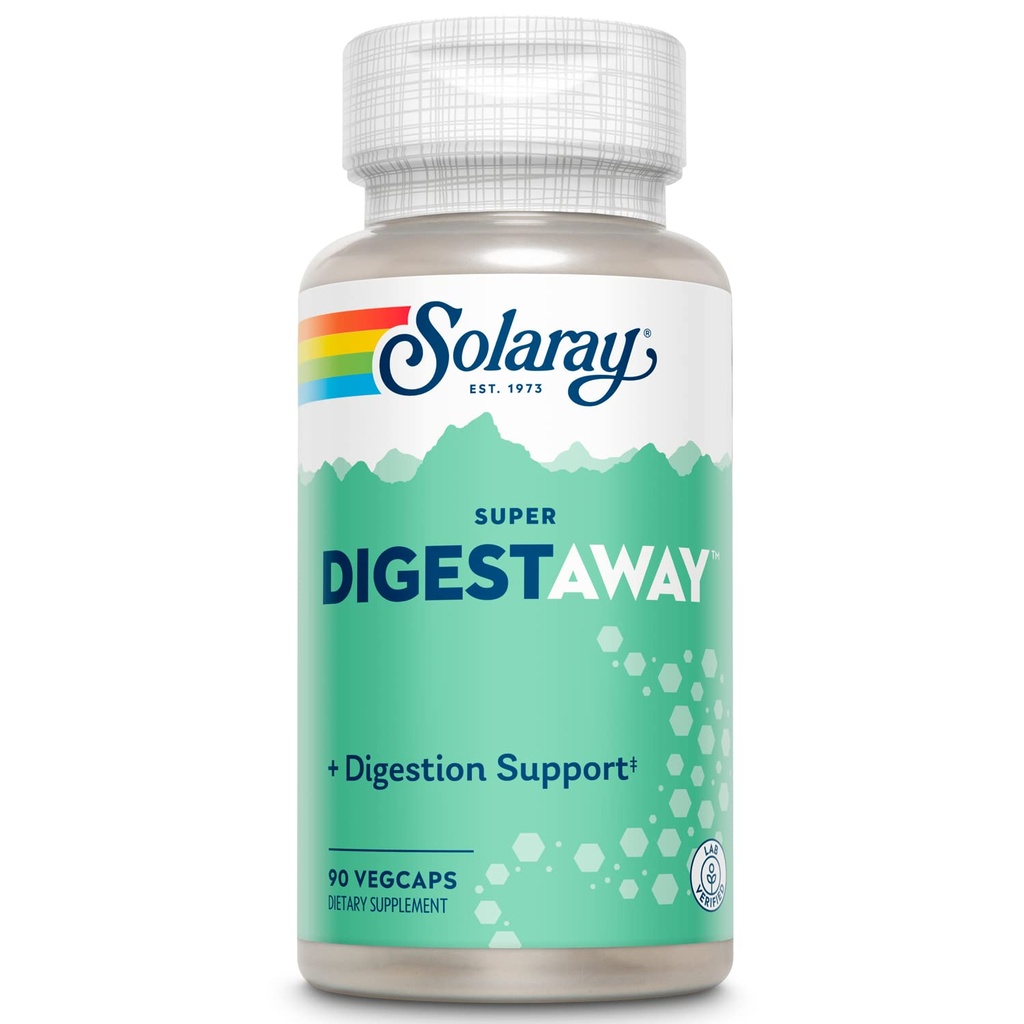 SOLARAY Super Digestaway seedeensüümid - pankreatin, Papain, Ingver, Pepsin, Betaine HCl, Aloe Vera ja More - seedimine ja toitainete imendumise tugi - Lab Verified - 90 VegCaps