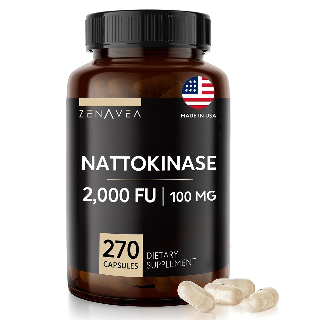 Nattokinaasi lisand - 2000 FU ensüümi - 270 Nattokinaasi kapslit 100 mg - gluteenivaba, mitte-GMO, vegan