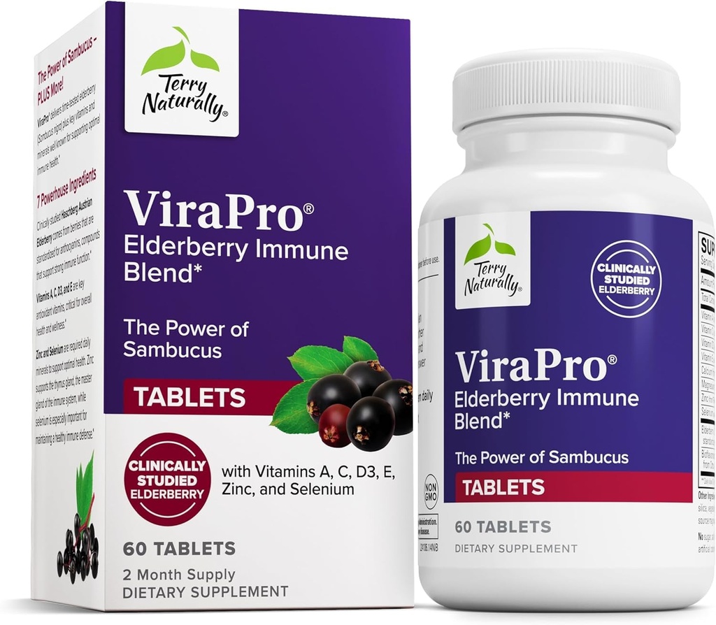 Terry loomulikult ViraPro - täiendus koos taimse seguga immuunsuse toetamiseks - lisa koos Elderberry, Tsink & Selenium - tugi immuunvastus - 60 tabletti