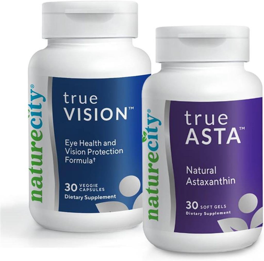 NatureCity Vision Support Bundle| TrueVision Eye Health Formula, 30 Veggie kapslit + TrueAsta Marine