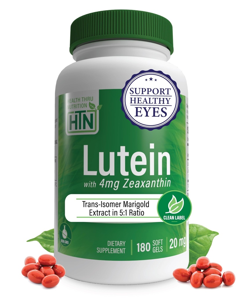 Lutein 20mg koos Zeaxanthin 4mg 180 Softgels | All-Trans Marigold ekstrakt looduses Identne suhe 5: 1 | Toetab terve silma, naha ja aju | Mitte-GMO soja & gluteeni vaba | poolt Health Thru Nutrition