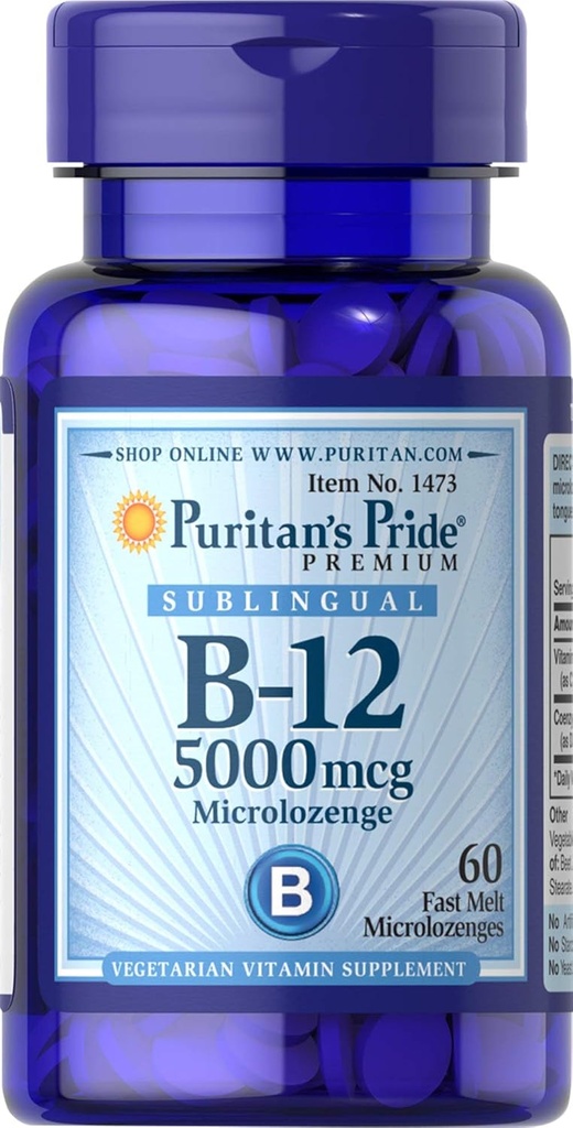 Puritaanid Pride Vitamiin B-12 Aitab Muuta Toidu Energiaks * 5000 Mcg Sublingual- Microlozenges, 60 Count (Pack of 1)