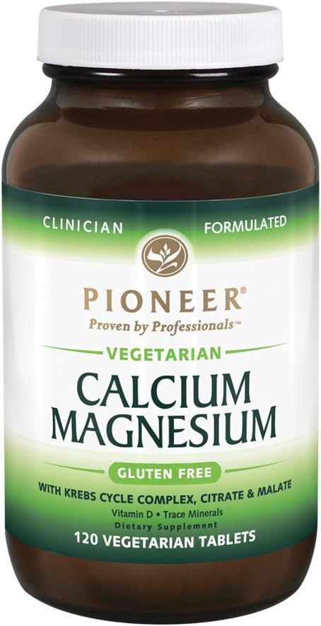 Pioneer Cal Mag & Vitamiin D | Kaltsium & Magneesium täiendus täiskasvanutele | Suur imendumine | Kontrollitud gluteenivaba | 120 taimset tabletti