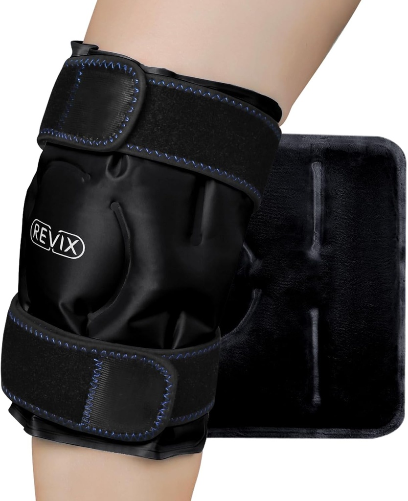 REVIX Ice Wrap põlve ebamugavustunne, korduvkasutatav põlve jääpakend külma kokkusurutud teraapiaga lihasvalu jaoks, edendab treeningujärgset taastumist, pehme Plush Lining, must