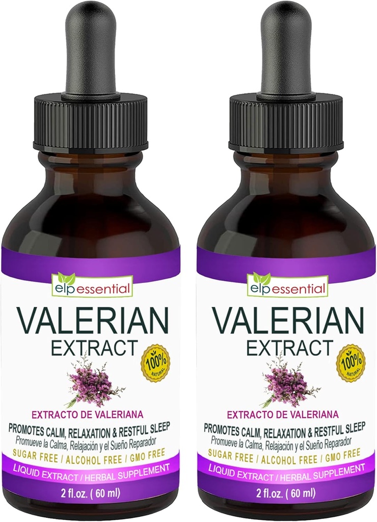 ELP ESSENTIAL Valerian Juur Extract tilgad | 2 fl oz | Suhkruvaba, alkoholivaba, GMO-vaba Gluteenivaba Vedel 2 Pack