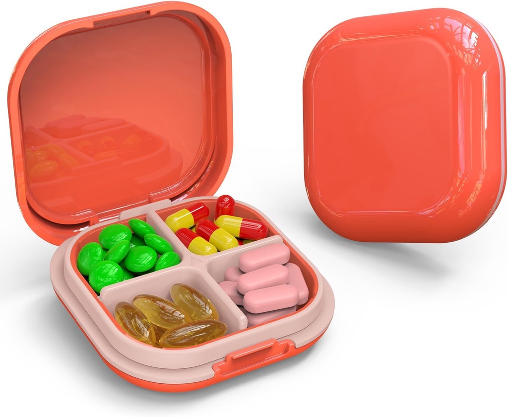 Daily Pill Organizer 4 koosseisud, Väike Pill Box Portable Travel Pill Case, Mini Pill Konteiner Purse Tasku, Compact Travel Medicine Korraldaja Vitamiin, Cod Maksaõli, täiendus (Pink)