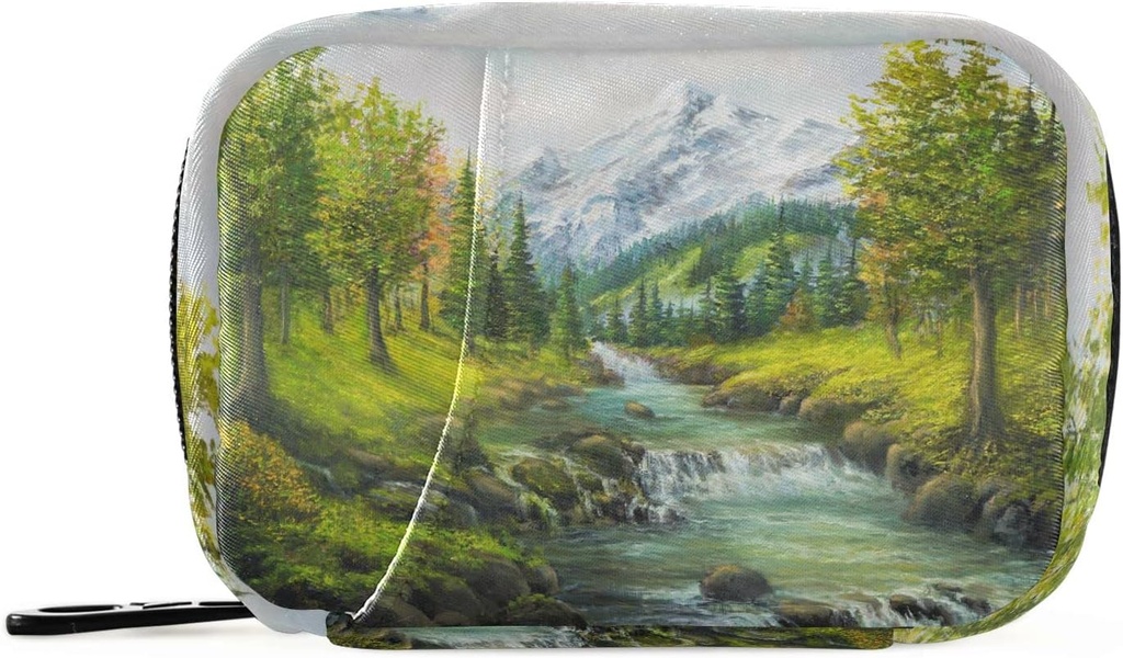 Õlimaaling Spring Forest Pill Box 7 Day Pill Case Bag Travel Pill Korraldaja kott Zipper Portable Weekly Case Compact Suurus Vitamiinilisandi hoidja