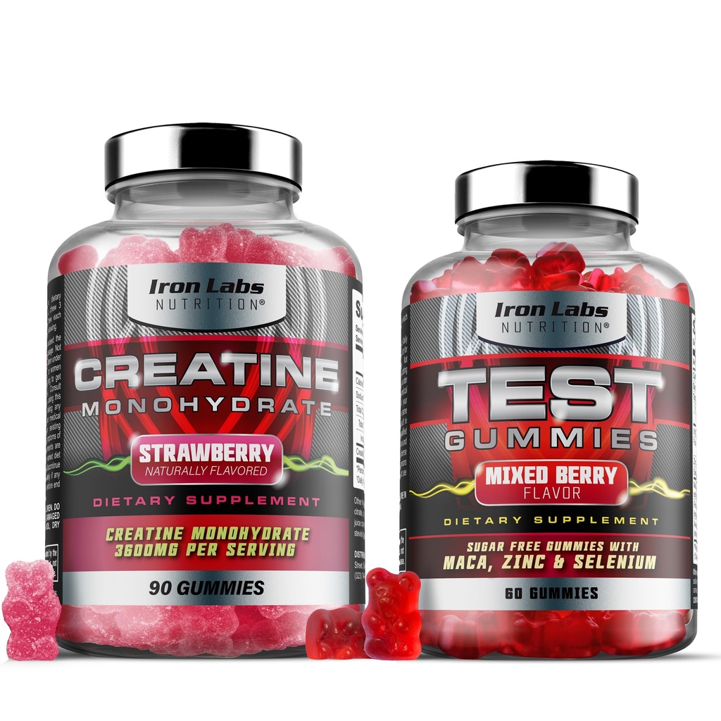 Lihaskude Gummy Bundle - Kreatiin Monohüdraat Gummies & Testo Gummies meestele - Advanced Bundle