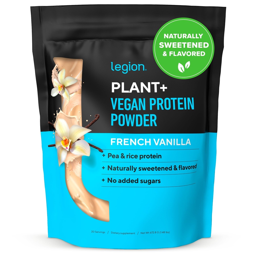 LEGION Plant + Veganvalgu pulber, Vanilla - riis ja hernes, taimse valgu segu. Gluteenivaba, GMO-vaba, looduslikult magustatud ja maitsestatud, 20 serveerimist (Vanilla)