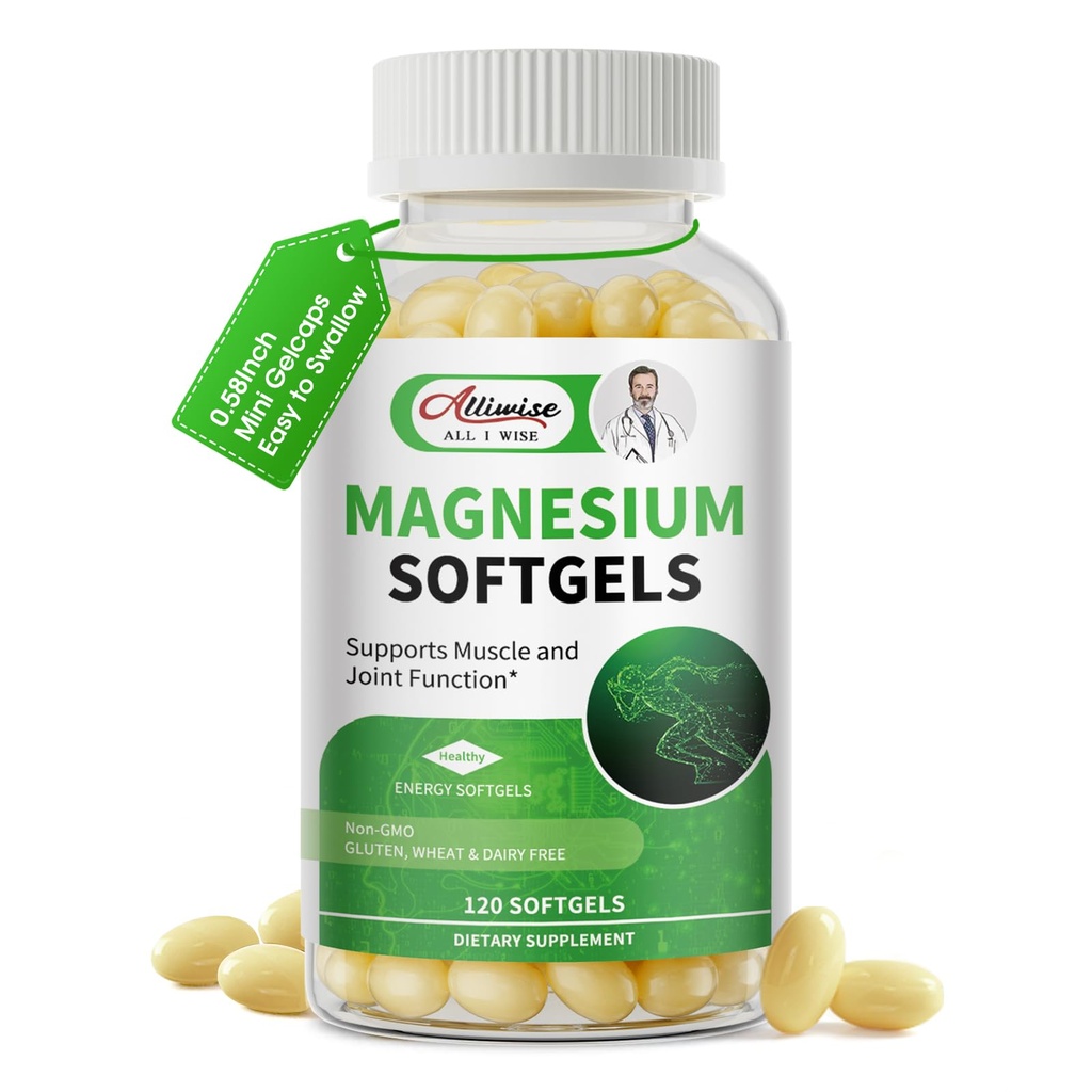 Magneesium Glütsinaat 500mg Softgels Supplement, Väike lihtne neelata Magneesium Gelcaps Suur imendumine Night Leg & Sleep Support, Lihased ja luud, rahu, Non GMO, 120 Gelcaps, 60 päeva pakkumine