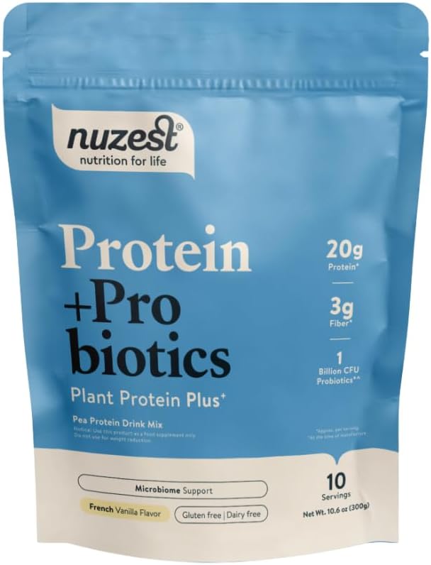 Nuzest - valk + probiootikumid - soolestiku tervis - Superfood Powder Plant Protein Blend - 300g / 10,6 oz Pouch (10 Servings) (prantsuse Vanilla, 300g)