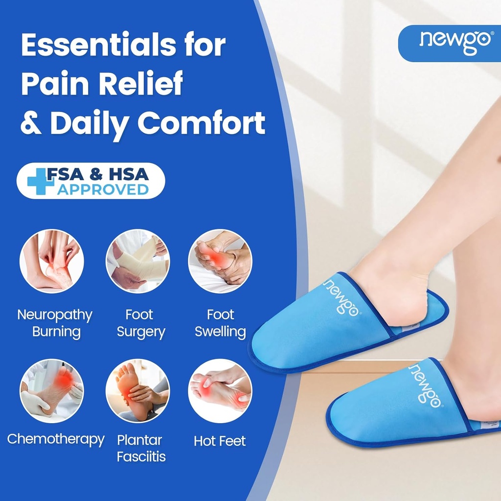 NEWGO Foot Ice Pack Slippers Plantar Fasciitis ja neuropaatia, HSA või FSA Eligible 2 Pack Gel Ice Slippers Hot Cold Pack for Bunion Surgery Pain Relief, Burn Jalad