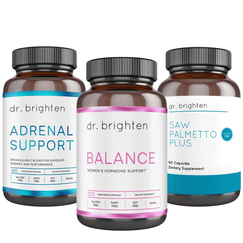 Dr Brighten PCOS Basic Kit - naiste hormoonide tasakaal, neerupealiste toetus ja Saw Palmetto Plus