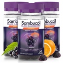 Sambucol Black Elderberry Gummies - Elderberry koos tsingi ja C-vitamiini täiskasvanutele, Sambucus Elderberry Gummies, Immune Support Gummies - 30 Count, 3 Pack