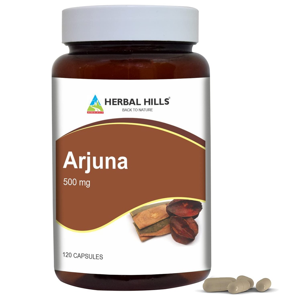 HERBAL HILLS Arjuna kapslid (Terminalia Arjuna) | 120 loend (500 mg) | Standardiseeritud ekstrakt Wellness and Health Supplements koos Arjuna koore ekstraktiga