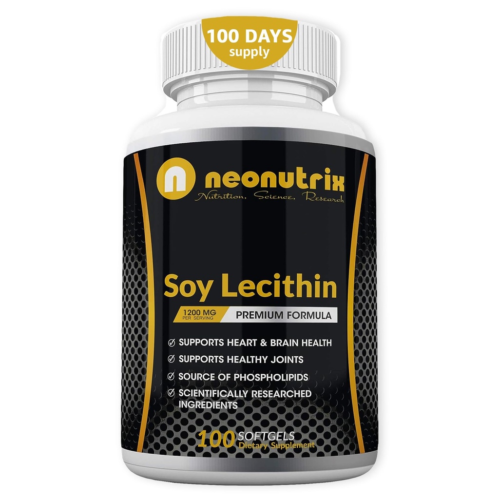 Sojaletsitiini kapslid 1200mg (üks päev, 100 softgels) Immuunsüsteemi tugilisa rikas fosfolipiidide toetab ainevahetust, aju ja südame tervist & rakufunktsioone tehtud USA-s Non-GMO poolt Neonutrix