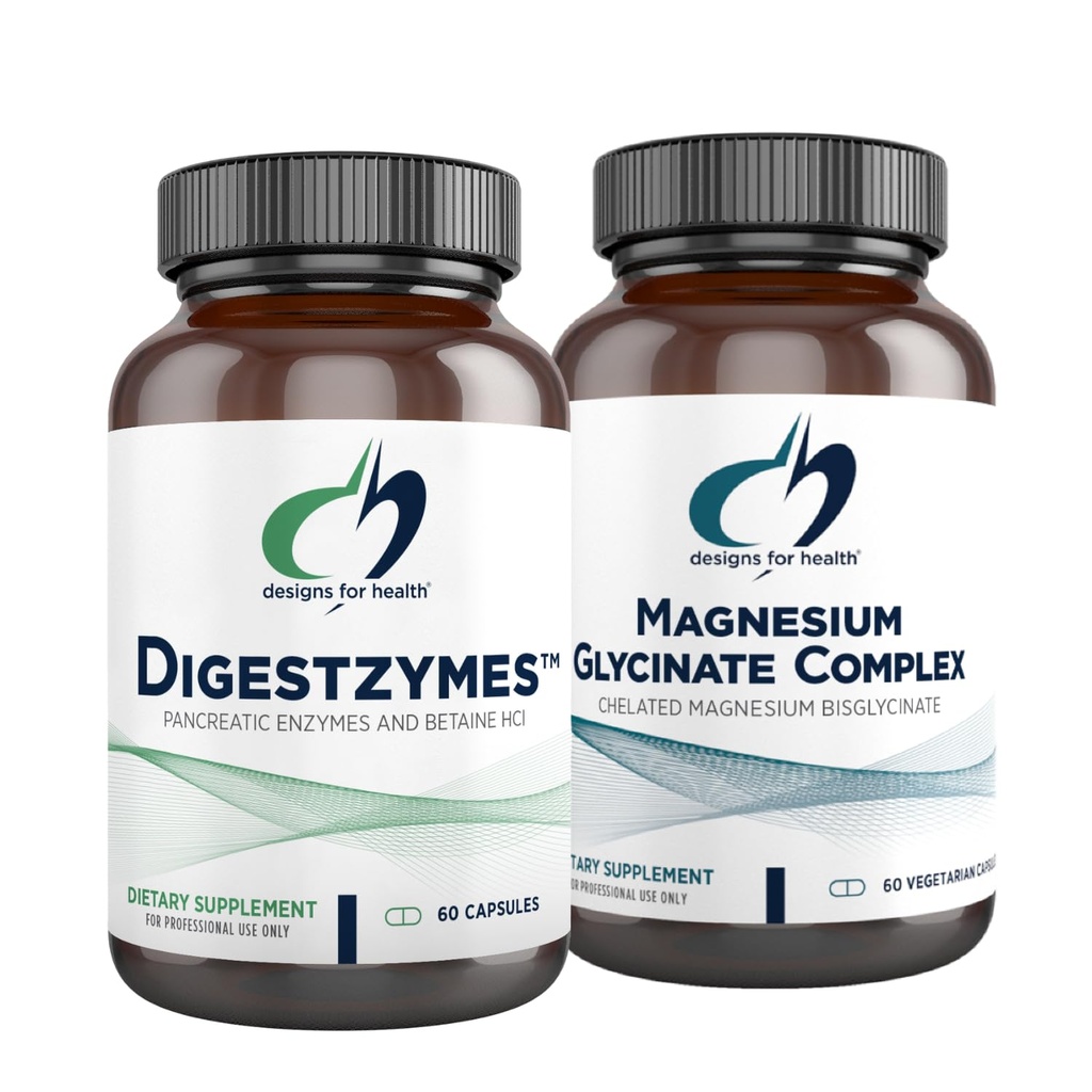 Disainid tervisele Magneesium Glütsinaat Kompleks (60 kapslit) Ja Digestzymes (60 kapslit) Kompleks - Seedeensüümid Aeg-ajalt Gaasi Ja Bloating kõrge neeldumise Magneesium Supplement