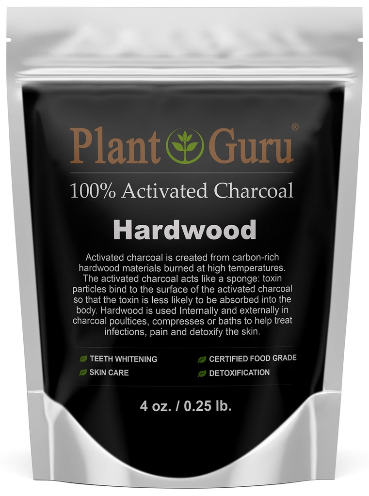 Taimeguru aktiveeris söepulbri 4 oz. HARDWOOD - Food Grade Kosher Non-GMO - Hammaste valgendamine, näomask ja seebi valmistamine. Soodustab looduslikku detoksifitseerimist ja aitab seedida