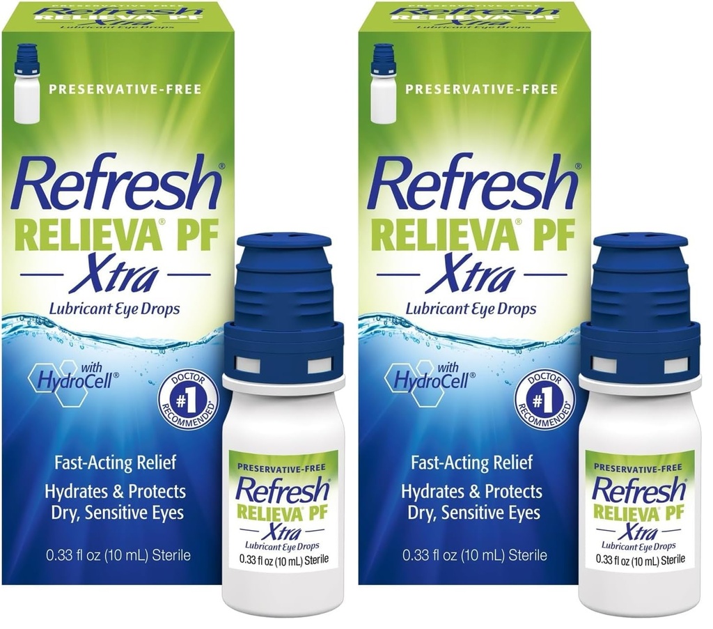 Värskendage RELIEVA PF Xtra säilitusainevabad kunstpisarad Määrdeaine silmatilgad, 2x0,33 fl oz (20 ml), 2 krahv