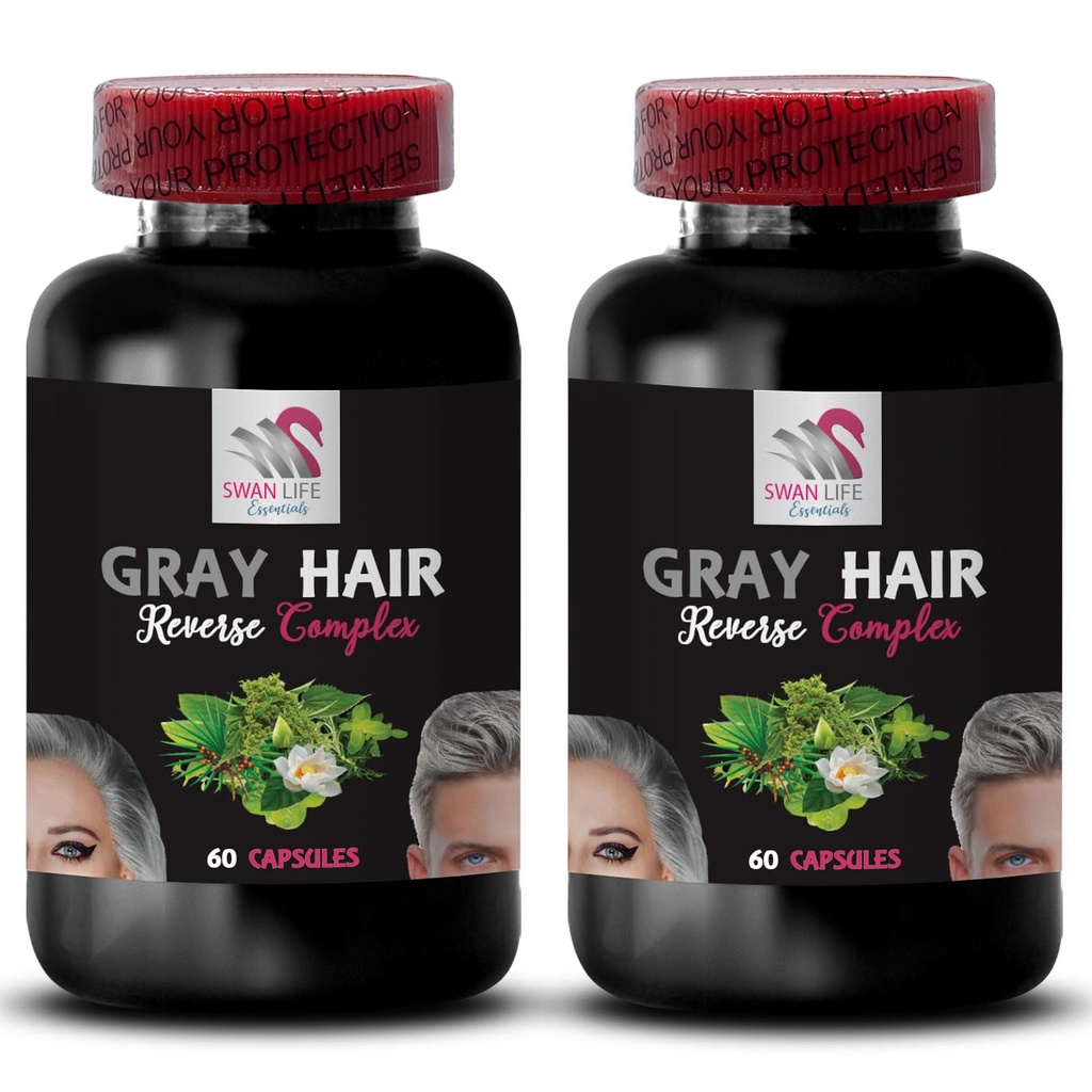 Juuste rikastumine - GRAY HAIR REVERSE - juuste revitalizer, värvitõus, säravad juuksed, juuksevärvi taaselustamine, juuste ümberkujundamine, läikivad juuksed, nooruslik välimus, rikas juuste värv 2 pudelit 120 kapslit