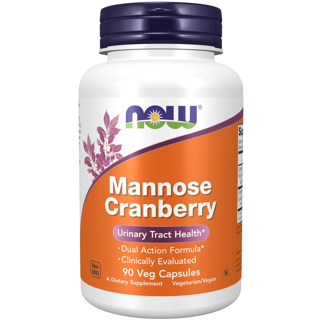 NOW Foods Supplements, Mannose Cranberry, Dual Action Formula *, kliiniliselt hinnatud, kuseteede tervis *, 90 Veg kapslit