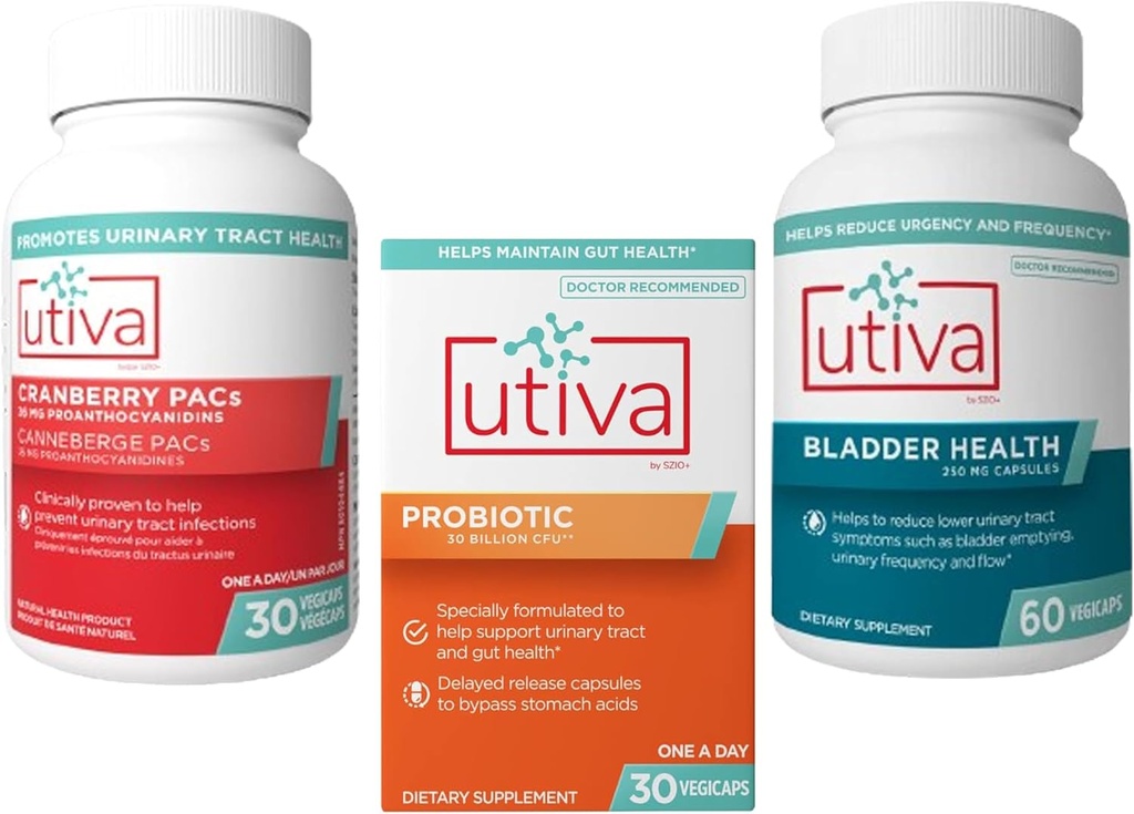 15% Bundle Utiva Cranberry PAC-i täiendus kuseteede tervisele 30 Vegikapsel + Utiva probiootikum soolestiku ja kuseteede tervisele 30 hilinenud vabanemisega Vegikapsel + Utiva põie tervis 60 kapslit