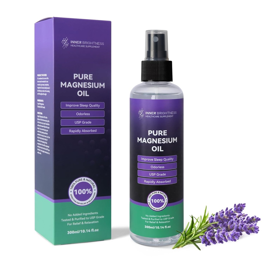 Magneesiumõli jalgade ja une jaoks, puhas magneesiumiõli pihusti Orgaaniline looduslik magneesiumi pihusti - USP klassi magneesiumi lisand - suur 10oz, 100% looduslik ja puhas lihaste ja naha tervise jaoks