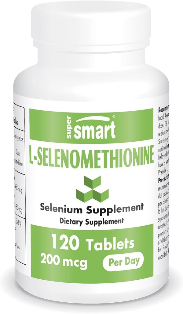 SuperSmart - L-Selenometioniin 200mcg päevas (Selenium Supplement) - Suur imendumine - Essential Trace Mineral | Mitte-GMO & Gluteenivaba - 120 tabletti