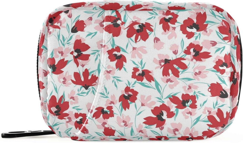 Red Pink Floral Flowers Pill Box 7 Day Pill Case Bag Travel Pill Korraldaja kott koos Zipper Portable Weekly Case Compact Suurus Vitamiini täienduse hoidja
