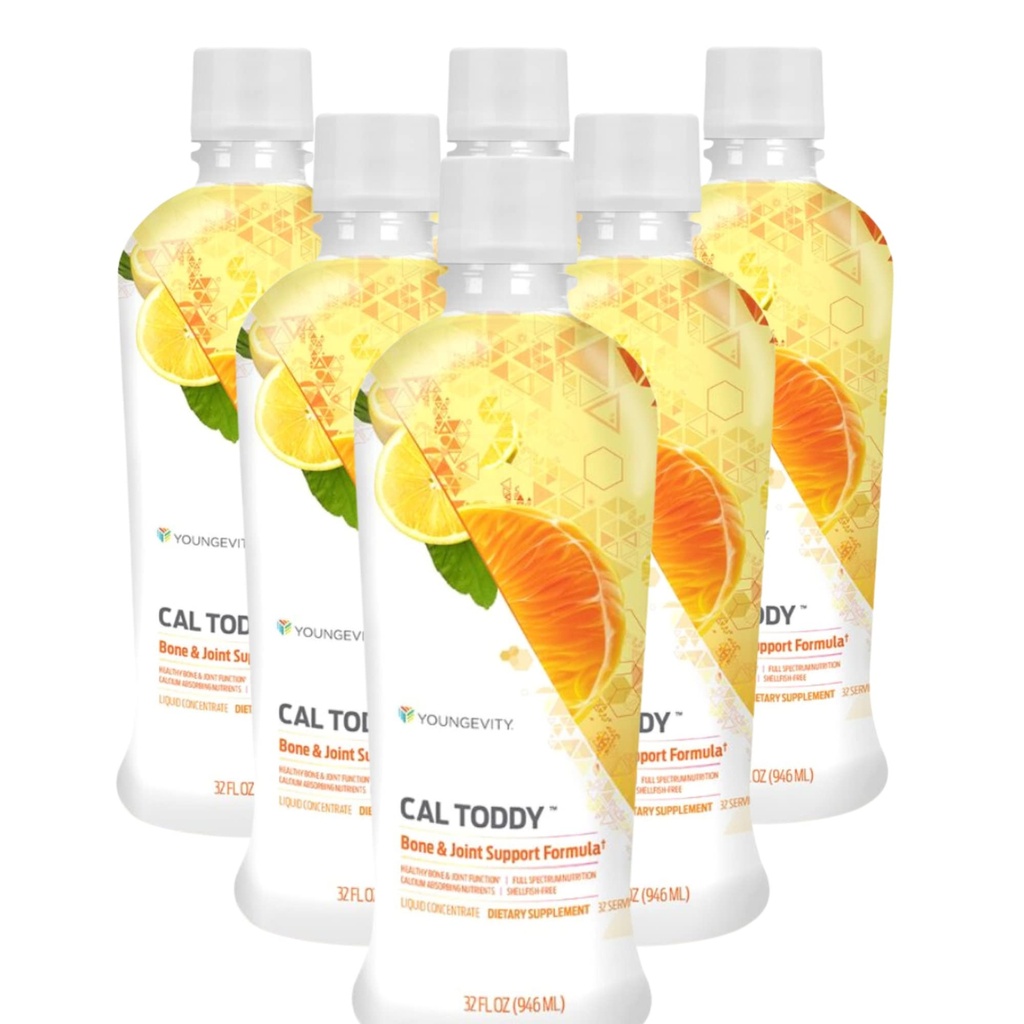 Youngevity Cal Toddy - Kaltsium (tsitraat, fosfaat) Magneesium 1200mg / 600mg - vitamiinid D-3, tsink, vask, kaalium, boor ja 70+ jälje mineraalkofaktorid - toetab luu tervist - 32 Fl Oz (pakk 6)