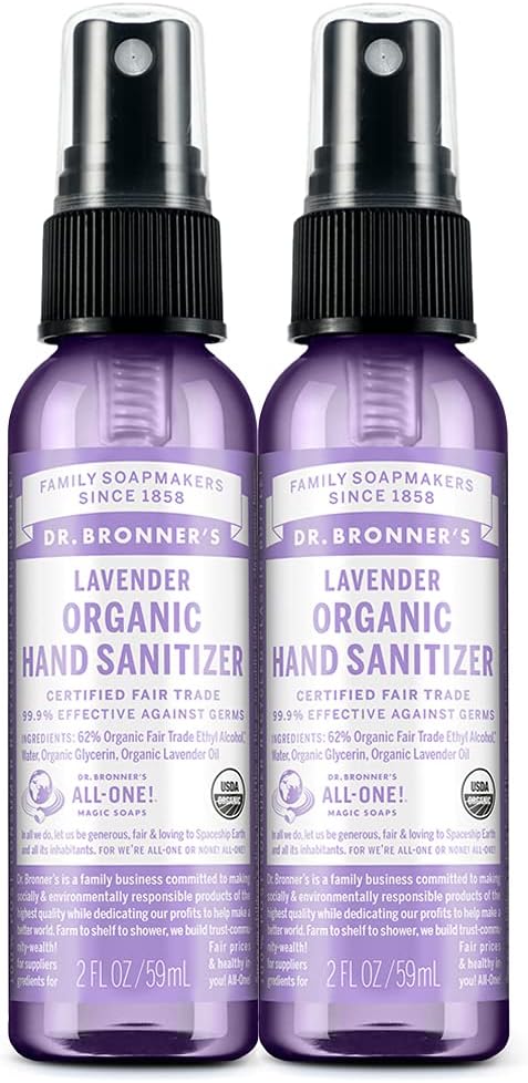 Dr. Bronner's - orgaaniline käte desinfitseerimise pihusti (Lavendel, 2 Ounce, 2-Pack) - lihtne ja tõhus valem, puhastab ja Sanitizes, ei kahjusta kemikaale, niisutab ja puhastab käsi