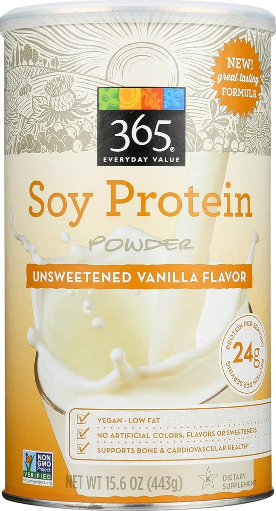 365 päevaväärtus, sojavalgu pulber, magustamata vanilje maitse, 15,63 oz