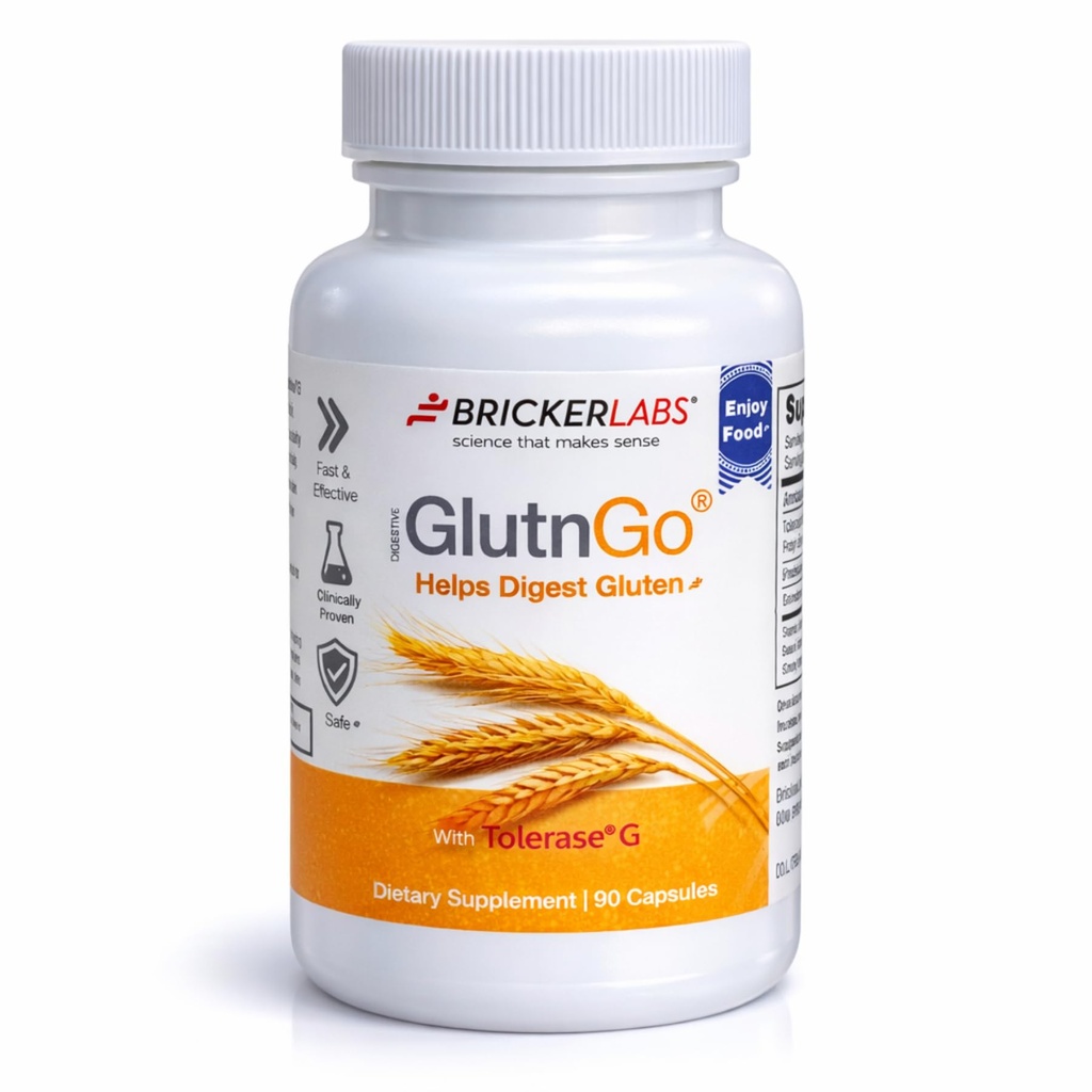 Bricker Labs GlutnGo koos Tolerase G 100mg seedimist täiendada gluteeni talumatus, kliiniliselt tõestatud, et aidata seedimist gluteeni, kiire, tõhus ja ohutu seedimist abi, 90 kapslit