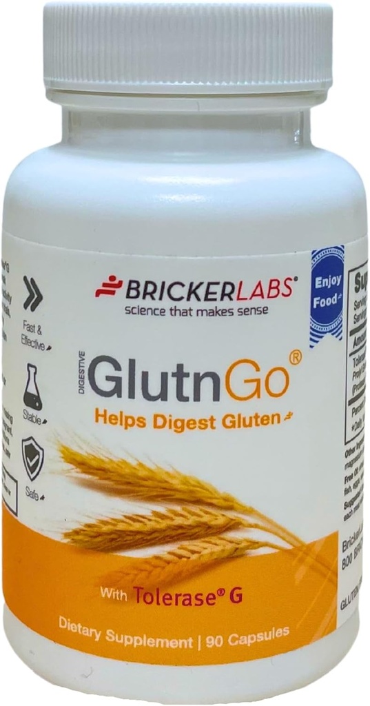 Bricker Labs GlutnGo koos Tolerase G 100mg seedimist täiendada gluteeni talumatus, kliiniliselt tõestatud, et aidata seedimist gluteeni, kiire, tõhus ja ohutu seedimist abi, 90 kapslit