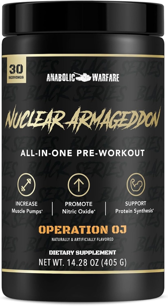 Anaboolne sõjapidamine Tuumarelva Armageddon Pre Workout Pulber Pre-Workout meestele ja naistele L-tsitrulliin, Beeta-alaniin Pulber ja kofeiin (Orange Juice - 30 Servings)