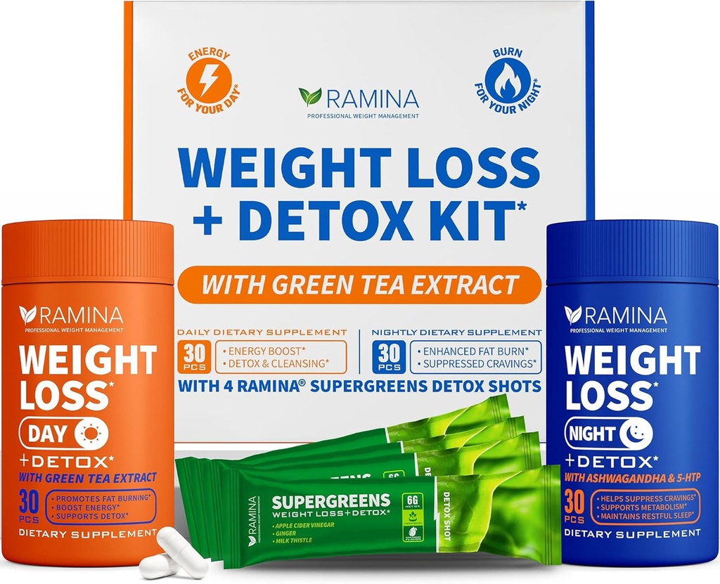 Ultimate Weight Loss Kit – 30 Day & Night Time Detox Shots – Metabolism Booster & Appetite Control – Dieet täiendused naistele ja meestele – Rasvapõletuse ja kaalulangus pillid, Fat Burner & Appetite Supressant