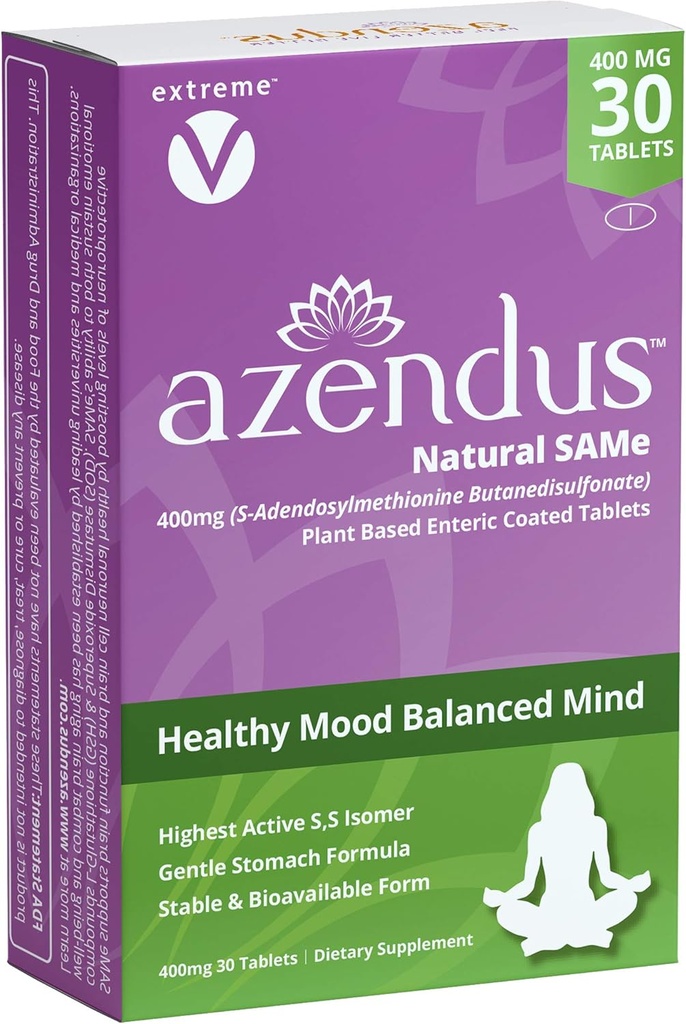 Azendus SAM-e Mood Support 400mg, 30 Count, sama butanedisulfonaat Fiber Enteric kaetud tabletid