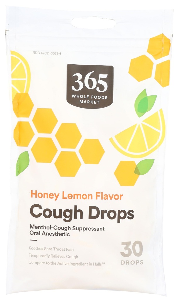 365 poolt kogu toiduturg, Honey Sidrun Cough Drops, 30 Count
