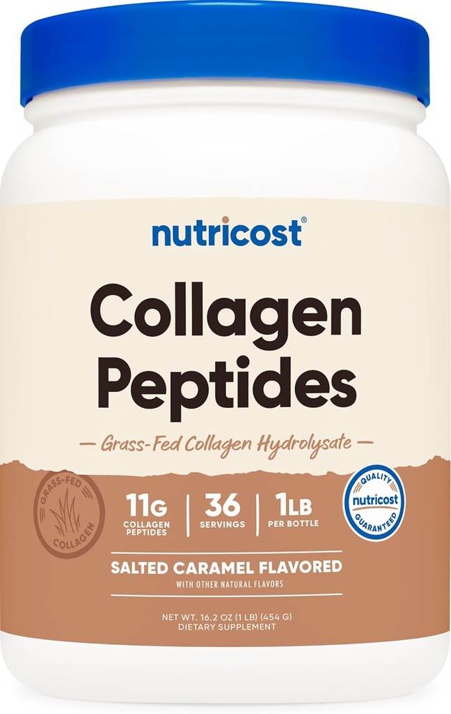 Nutricost Collagen Peptides Powder 1LB (454 G) (Salted Caramel) - Grass Fed Bovine Collagen Hydrolysate