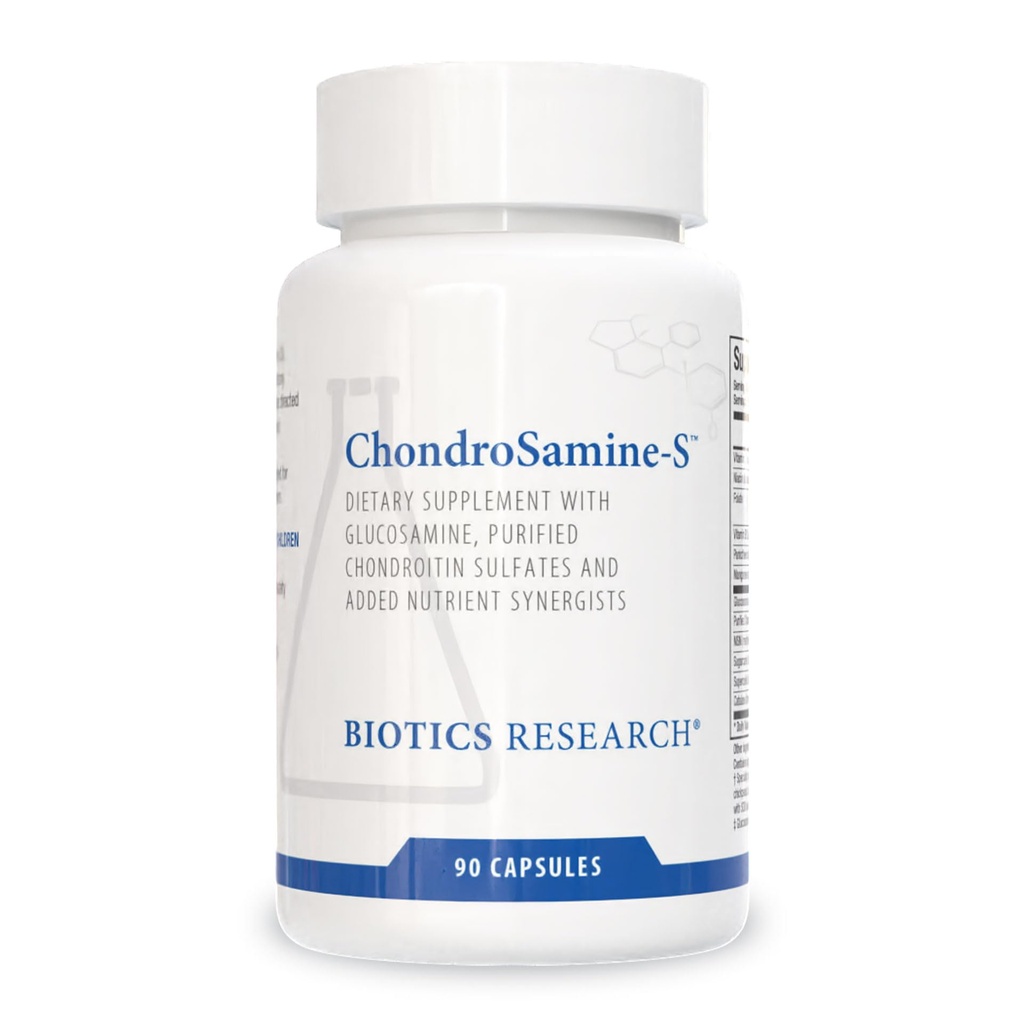 Biotics Research ChondroSamine S Comprehensive Joint and Connective Tissue Support, 600 Elemental Glükosamiin, MSM, C-vitamiin, mangaan, niatsiin, pantoteenhape, folaat, B12, SOD, katalaas 90 kapslit