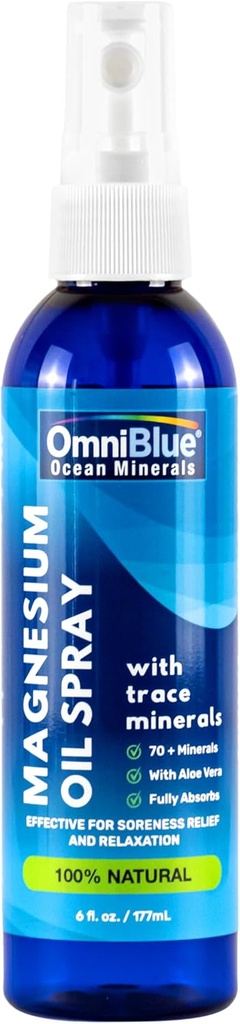 OmniBlue Magneesium & Ocean Mineral Spray - Topical, Ionic & Bioavailable Trace Minerals - Relief valulikkus, krambid, liigesed ja uni - Spray neelab Kiire, No Sting - USA Made (6oz)