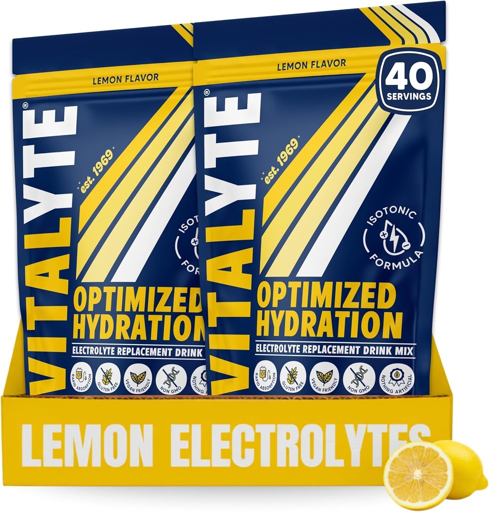 Vitalyte Electrolyte Powder Drink Mix, Isotonic Electrolyte Hydration Mix, Gluten Free Post Treening Powder Mix, Pack of 2, 35 oz. Sidrunimaitse