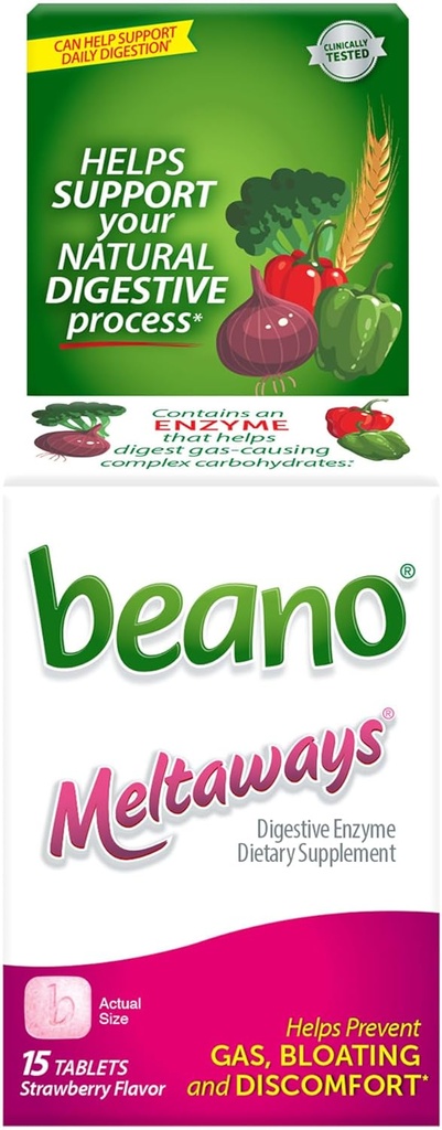 Beano Meltaways, gaasiennetus ja seedeensüümide lisand, maasikamaitse, 15 krahv